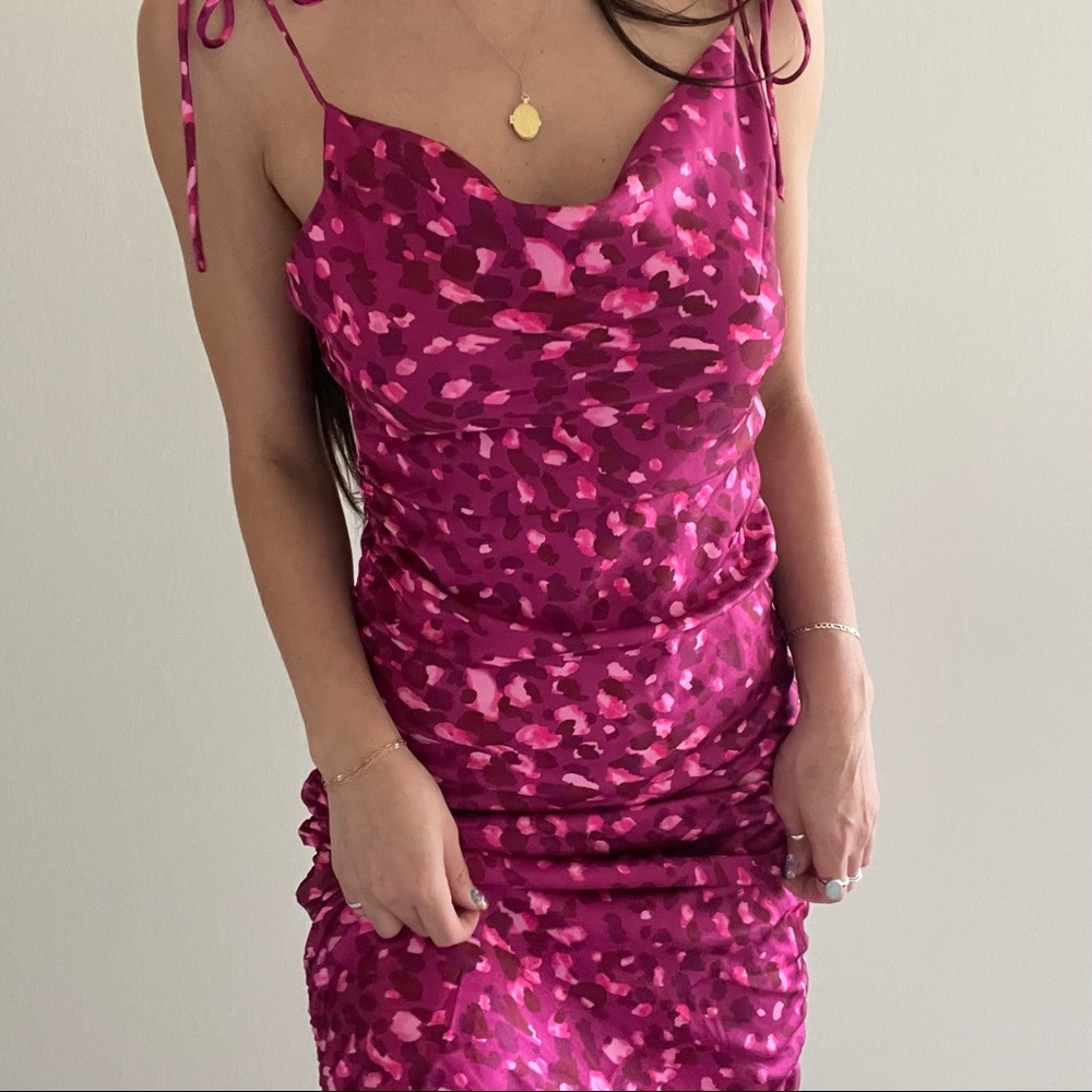XXS Pink leopard print ruched mini/midi dress